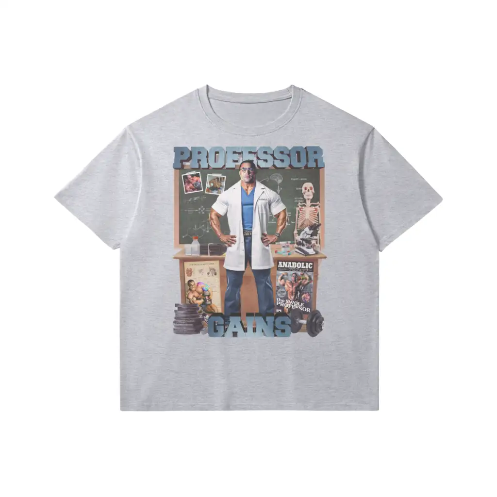 Professor Gains | Slim Fit Heavyweight T - shirt - Medium Heather Gray / Xs
