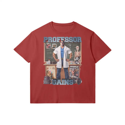 Professor Gains | Slim Fit Heavyweight T - shirt - Red / Xs