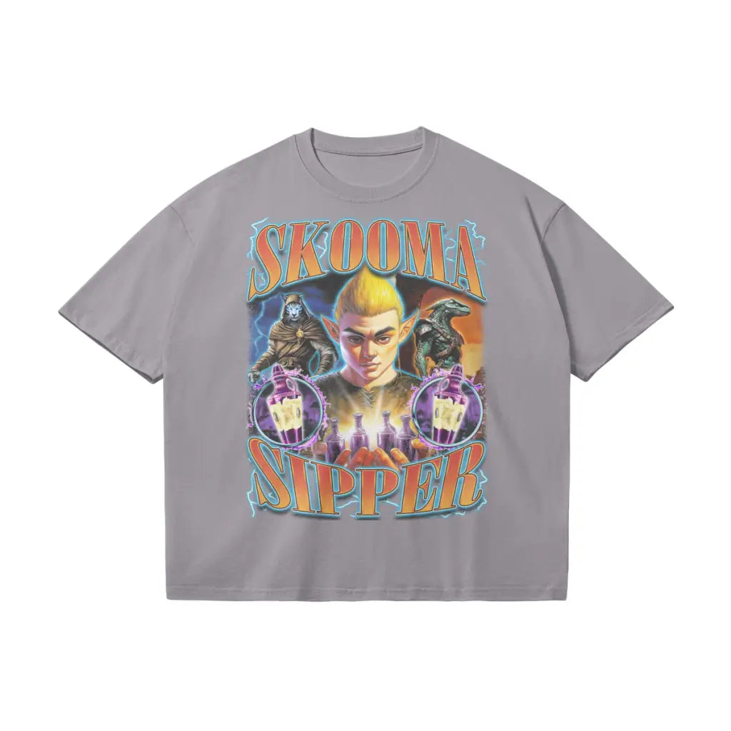 Skooma Sipper | Heavyweight Oversized T-shirt - Light Gray / s