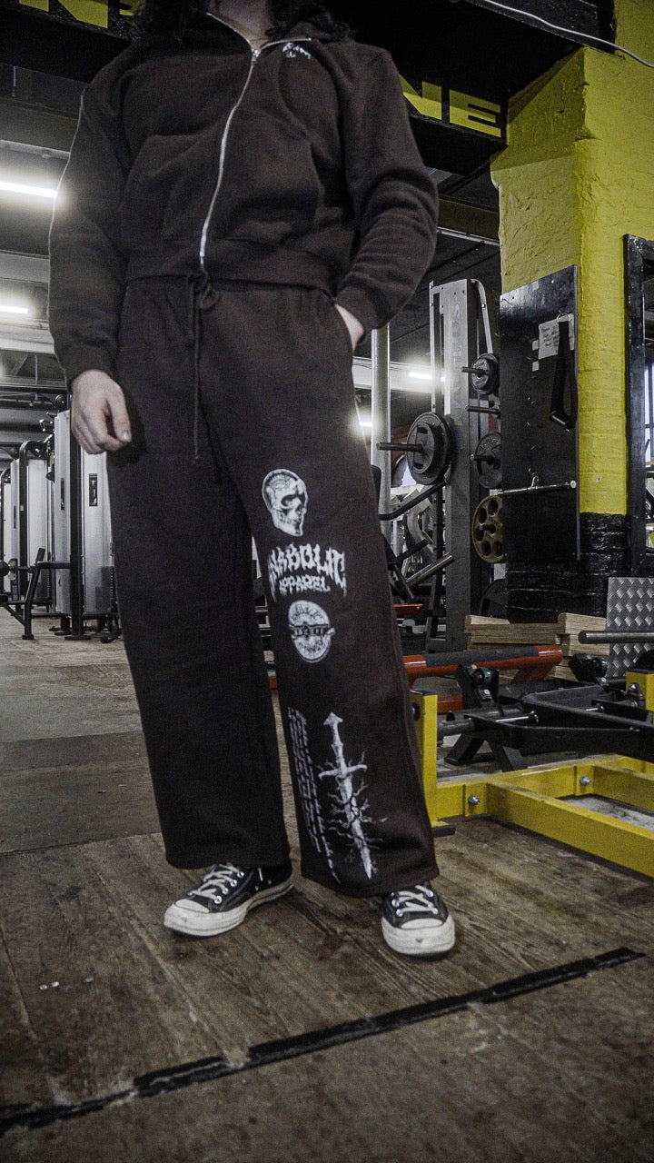 HELLFIRE - Straight Leg Sweats (White on Brown)