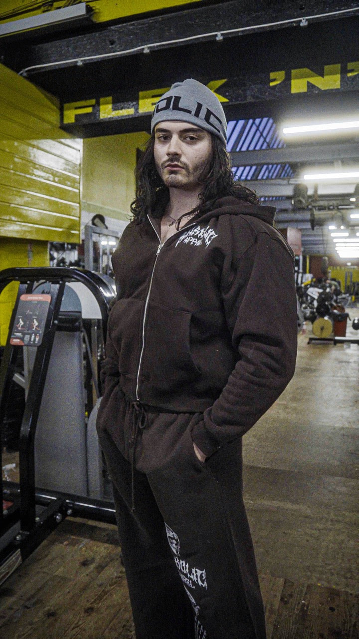 HELLFIRE - Zip Hoodie (White on Brown)