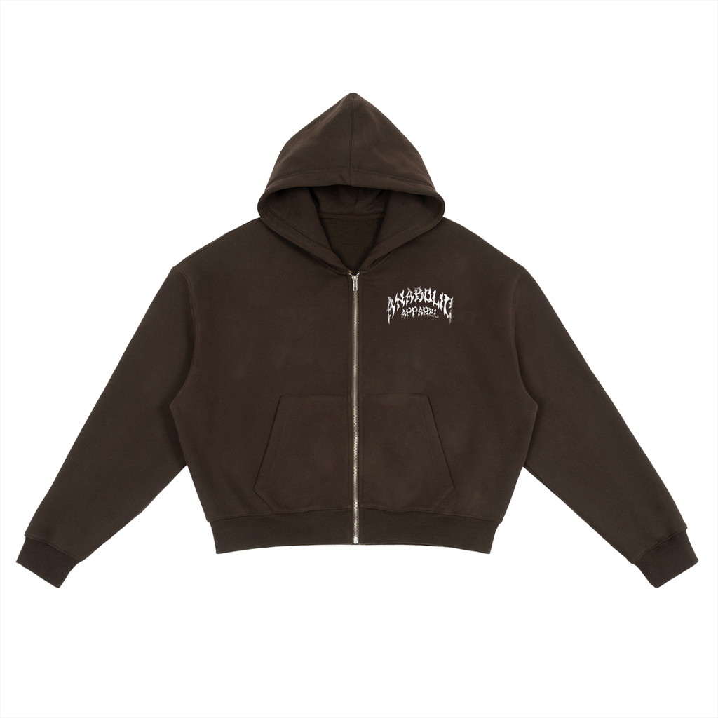 HELLFIRE - Zip Hoodie (White on Brown)