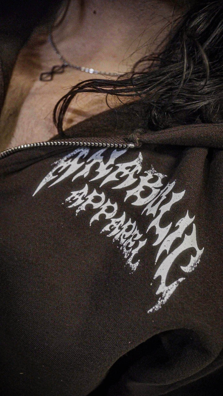 HELLFIRE - Zip Hoodie (White on Brown)
