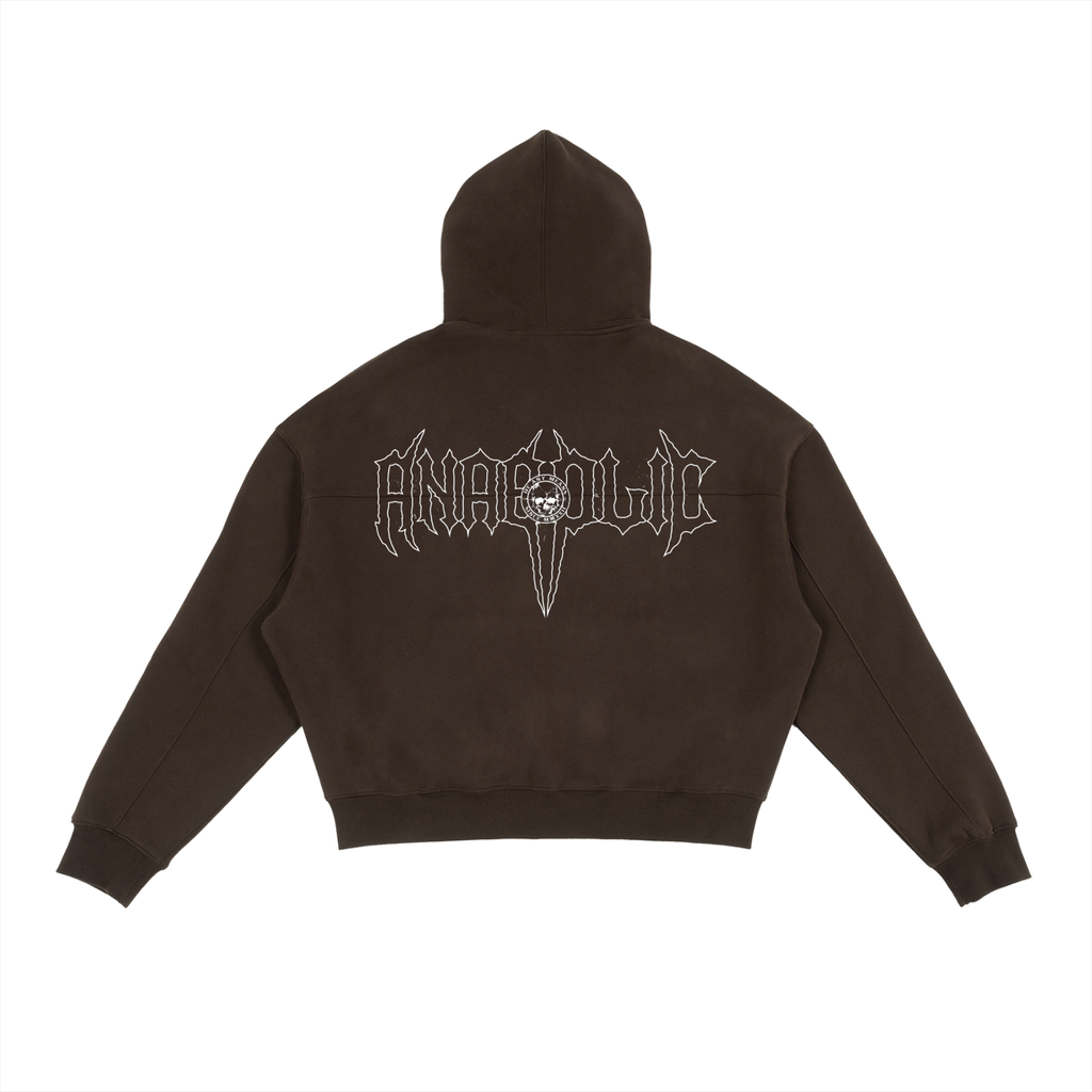 HELLFIRE - Zip Hoodie (White on Brown)