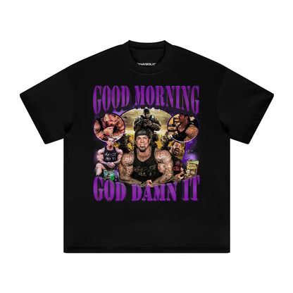 Good Morning | Oversized Heavyweight T-shirt - Black / Xs