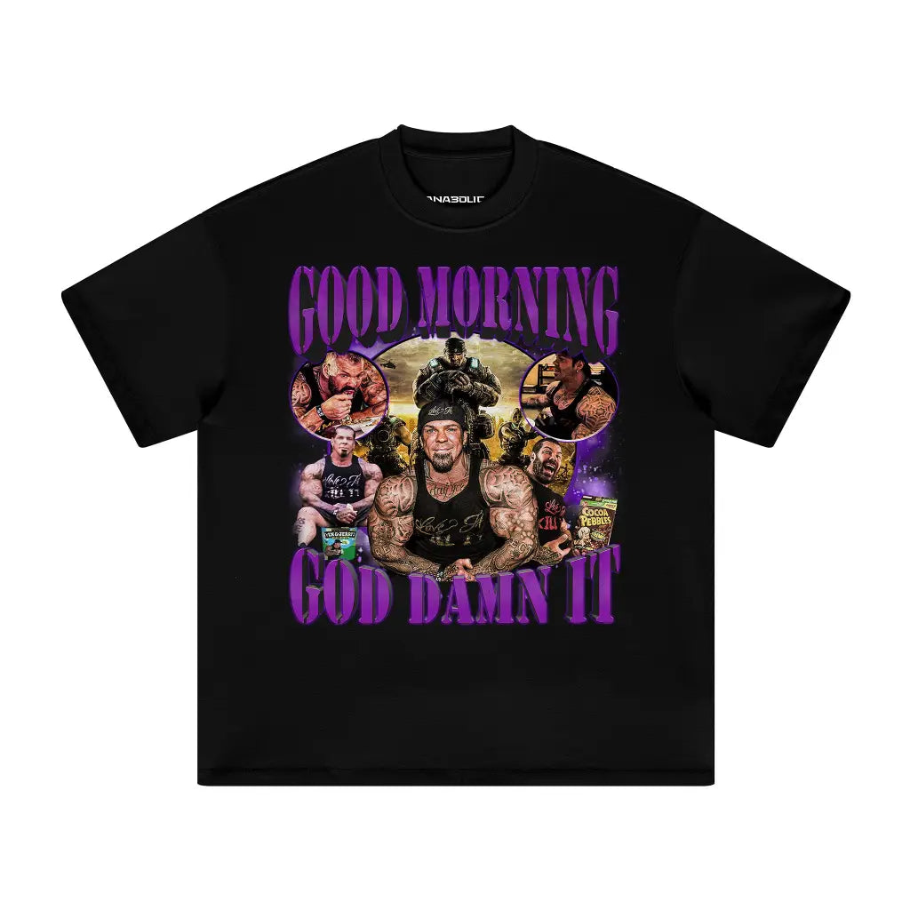 Good Morning | Oversized Heavyweight T-shirt - Black / Xs