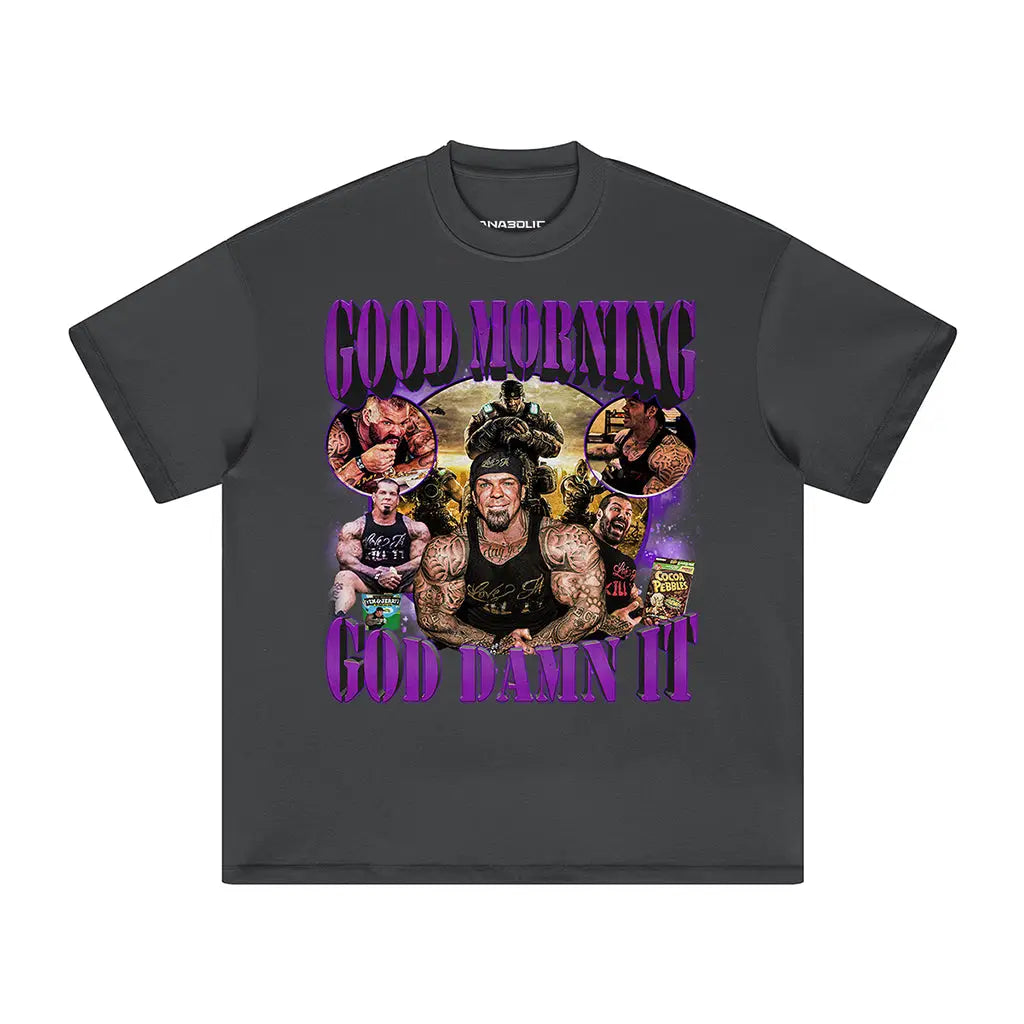 Good Morning | Oversized Heavyweight T-shirt - Carbon Gray / Xs