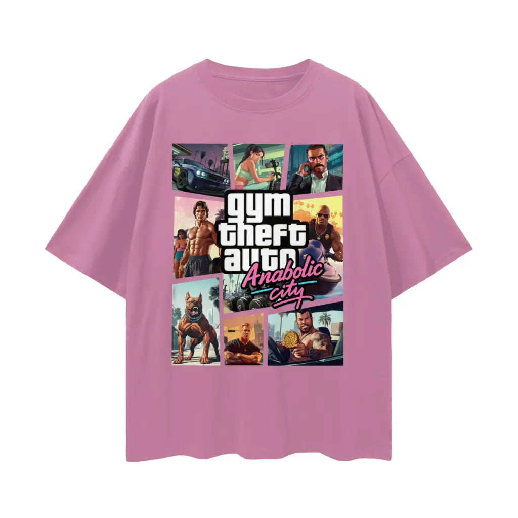Gym Theft Auto - Drop Shoulder T-shirt - Bean Paste Red / s