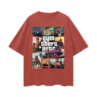 Gym Theft Auto - Drop Shoulder T-shirt - Brick Red / s