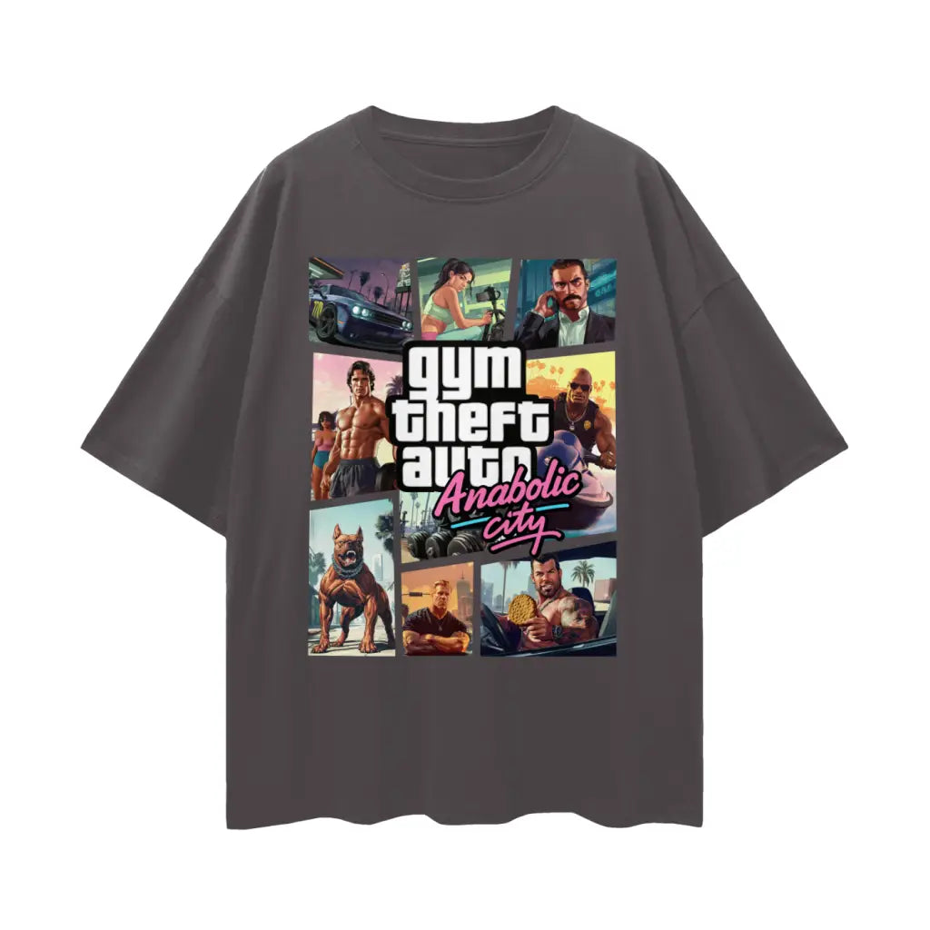 Gym Theft Auto - Drop Shoulder T-shirt - Dark Gray / s