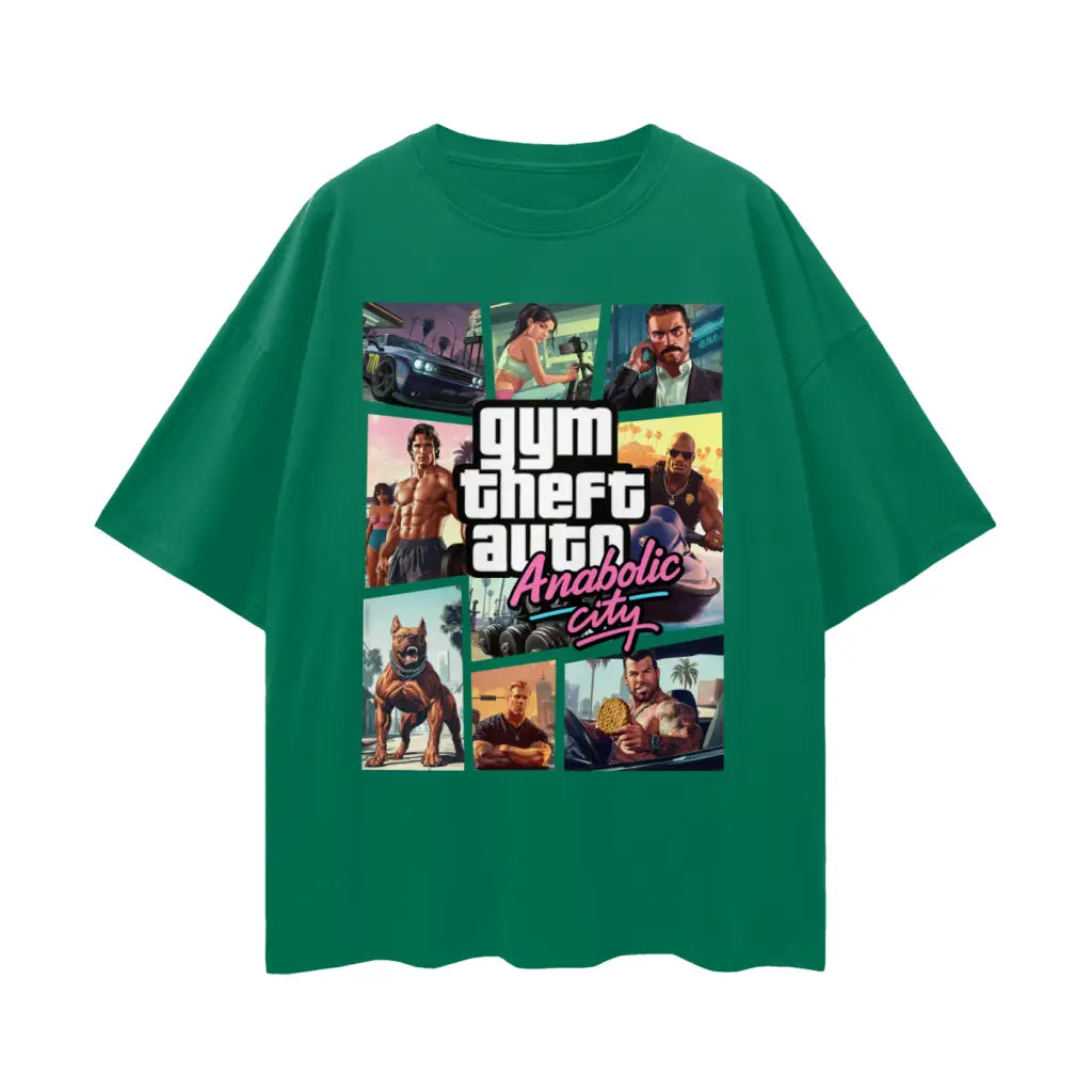 Gym Theft Auto - Drop Shoulder T-shirt - Green / s
