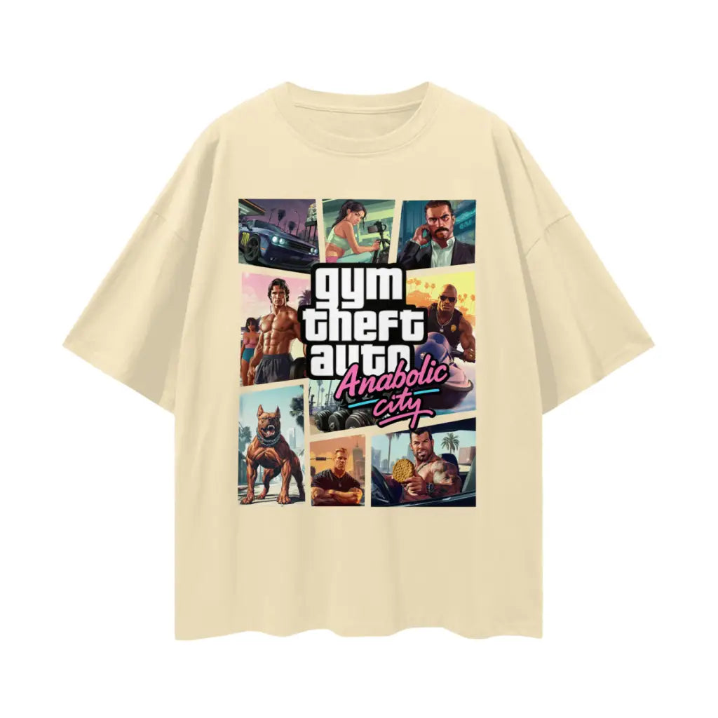 Gym Theft Auto - Drop Shoulder T-shirt - Light Apricot / s
