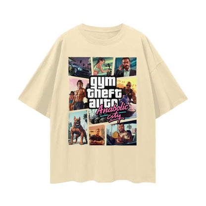 Gym Theft Auto - Drop Shoulder T-shirt - Light Apricot / s
