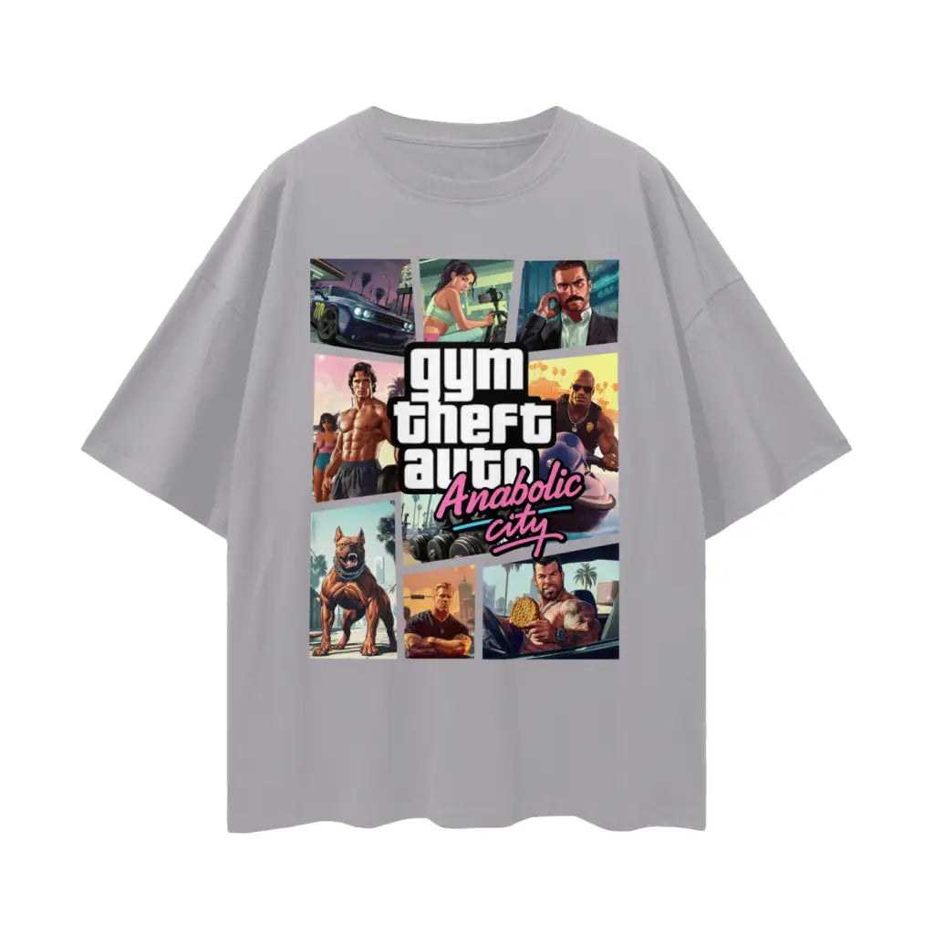 Gym Theft Auto - Drop Shoulder T-shirt - Light Gray / s