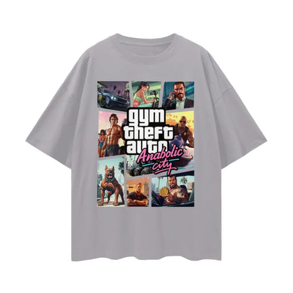 Gym Theft Auto - Drop Shoulder T-shirt - Light Gray / s