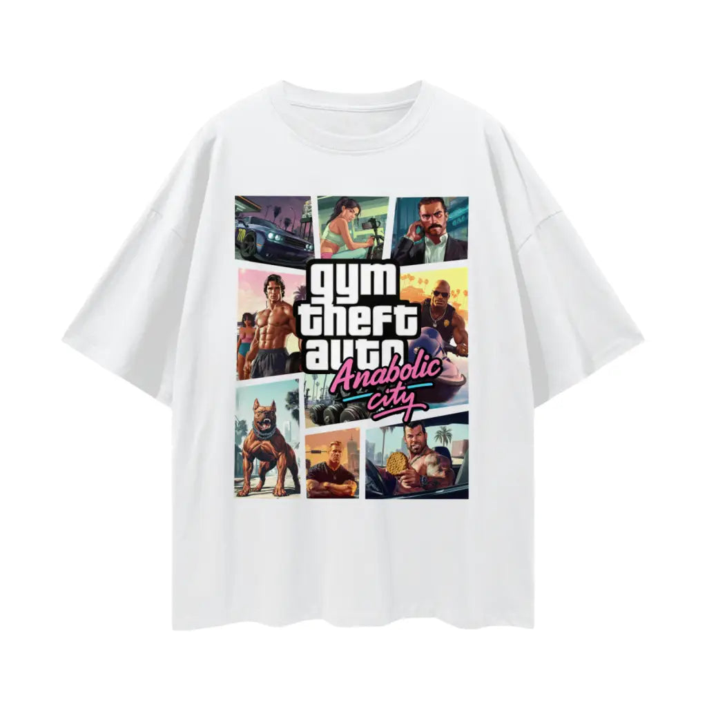 Gym Theft Auto - Drop Shoulder T-shirt - Lucent White / s
