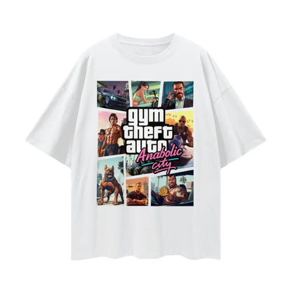 Gym Theft Auto - Drop Shoulder T-shirt - Lucent White / s
