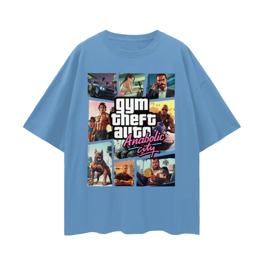 Gym Theft Auto - Drop Shoulder T-shirt - Medium Blue / s