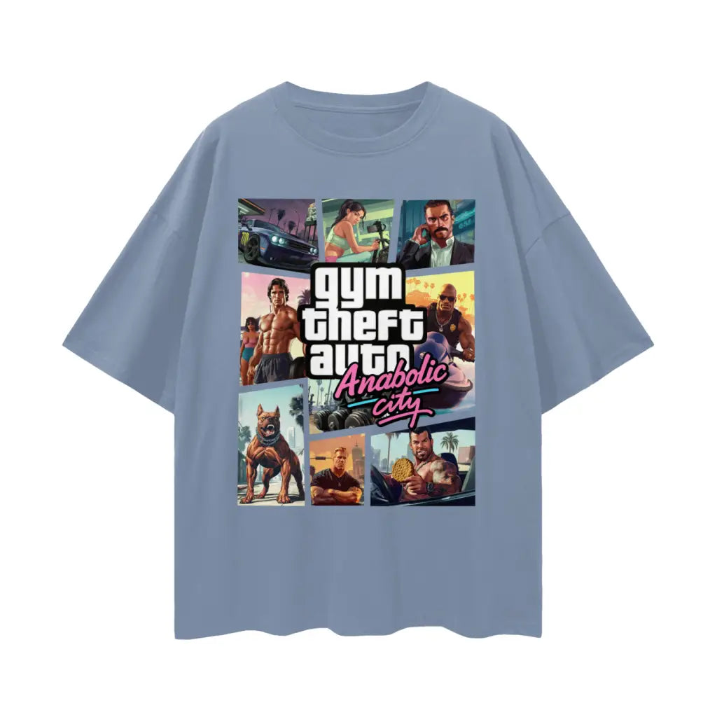 Gym Theft Auto - Drop Shoulder T-shirt - Rain Washed / s