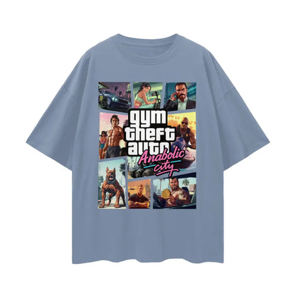 Gym Theft Auto - Drop Shoulder T-shirt - Rain Washed / s