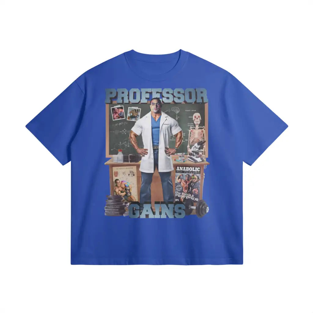 Professor Gains | Oversized Heavyweight T-shirt - Cerulean Blue / Xs