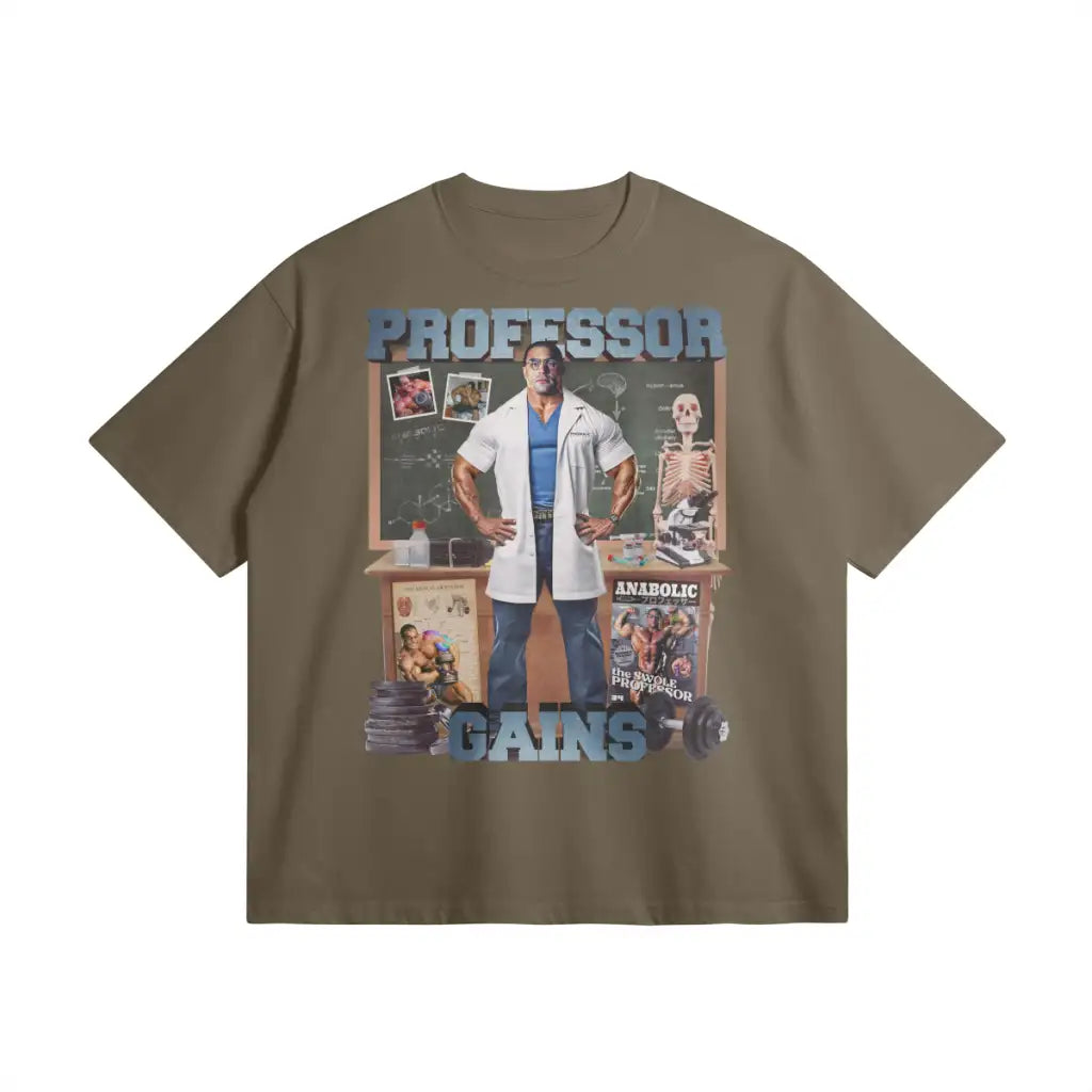 Professor Gains | Oversized Heavyweight T-shirt - Dark Taupe / Xs