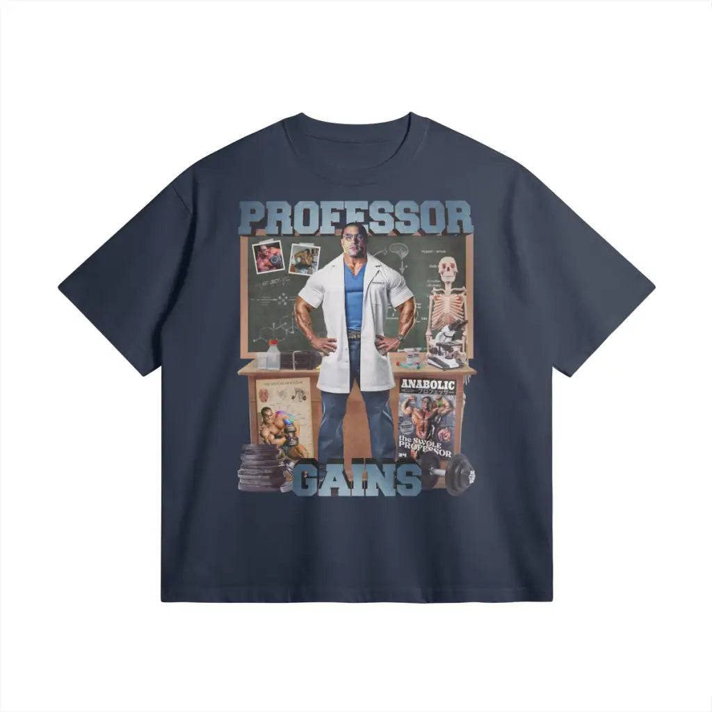 Professor Gains | Oversized Heavyweight T-shirt - Regal Blue / Xs