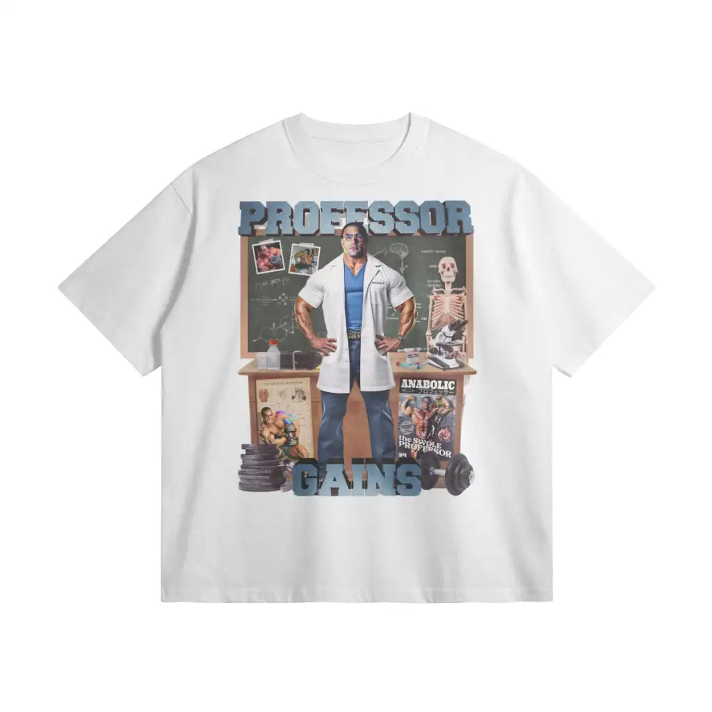 Professor Gains | Oversized Heavyweight T-shirt - White / Xs