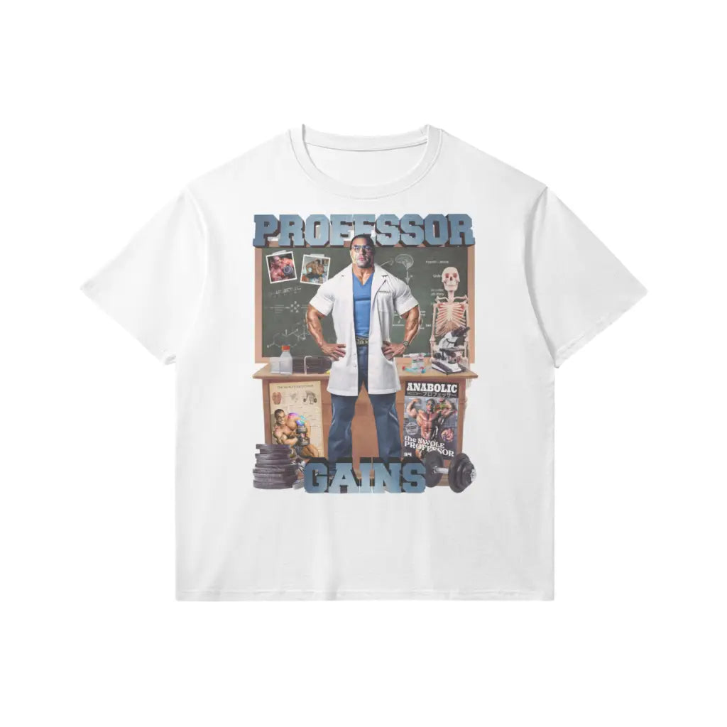 Professor Gains | Slim Fit Heavyweight T-shirt - White / Xs