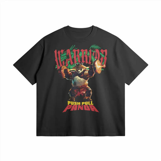 Push Pull Panda | Oversized Heavyweight T-shirt - Black / Xs