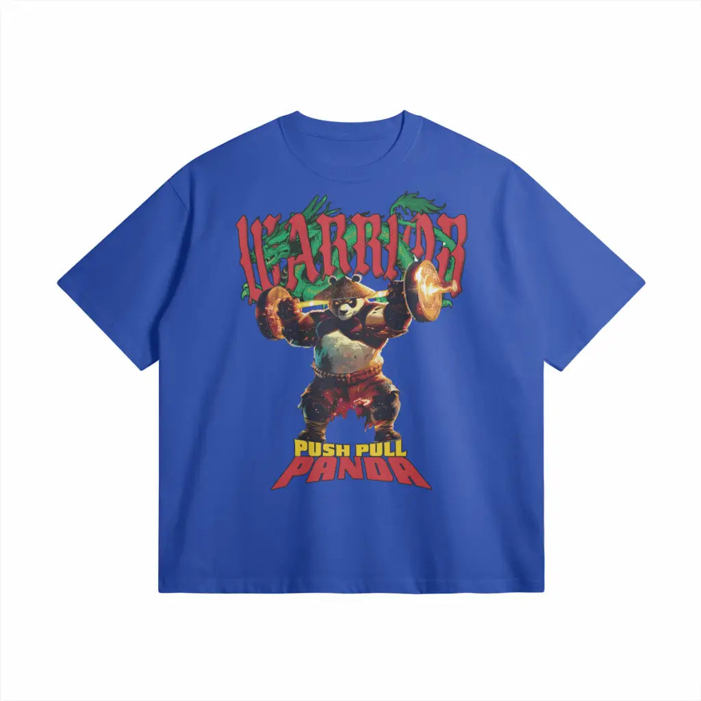 Push Pull Panda | Oversized Heavyweight T-shirt - Cerulean Blue / Xs