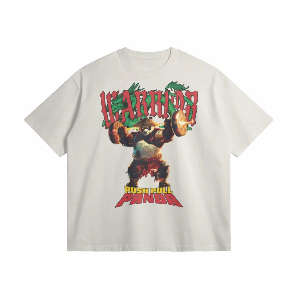 Push Pull Panda | Oversized Heavyweight T-shirt - Heather Gray / Xs