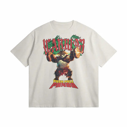 Push Pull Panda | Oversized Heavyweight T-shirt - Heather Gray / Xs