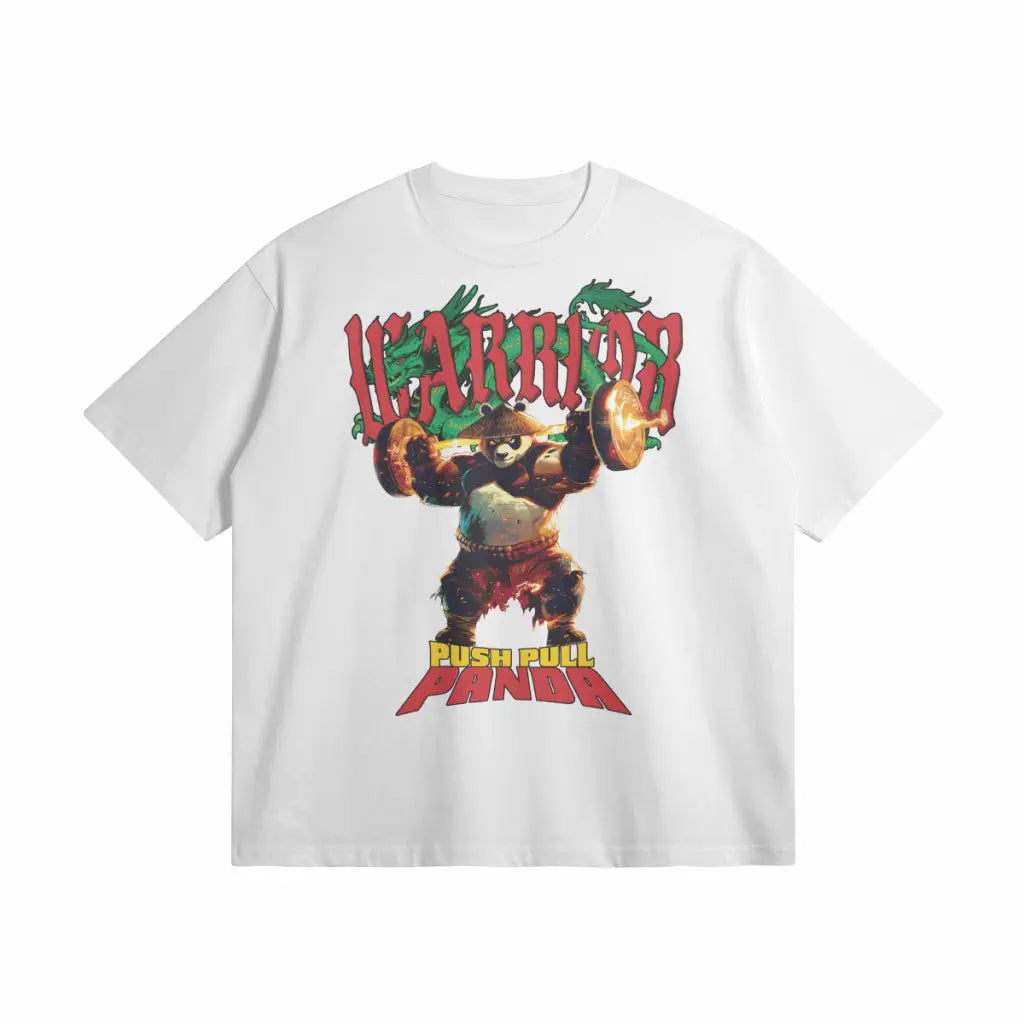 Push Pull Panda | Oversized Heavyweight T-shirt - White / Xs