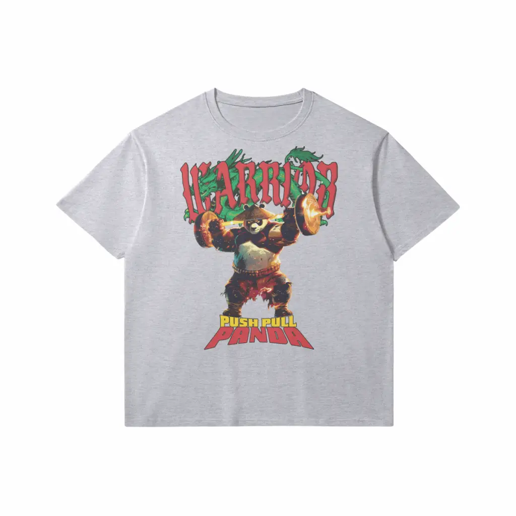 Push Pull Panda | Slim Fit Heavyweight T-shirt - Medium Heather Gray / Xs