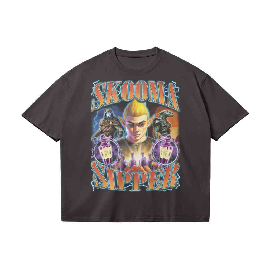 Skooma Sipper | Heavyweight Oversized T-shirt - Dark Gray / s