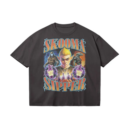Skooma Sipper | Heavyweight Oversized T-shirt - Dark Gray / s