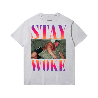 Stay Woke Sunset - Slim Fit Heavyweight T-shirt - Medium Heather Gray / Xs