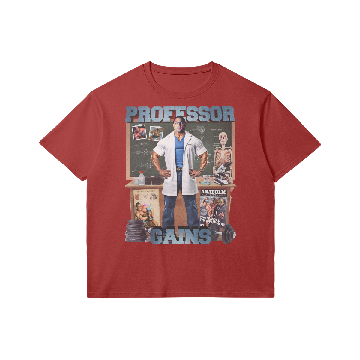 Professor Gains | Slim Fit Heavyweight T-shirt - Red / Xs