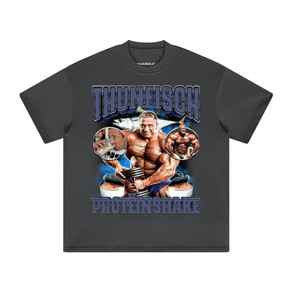 Thunfisch Proteinshake | Oversized Heavyweight T - shirt - Carbon Gray / Xs
