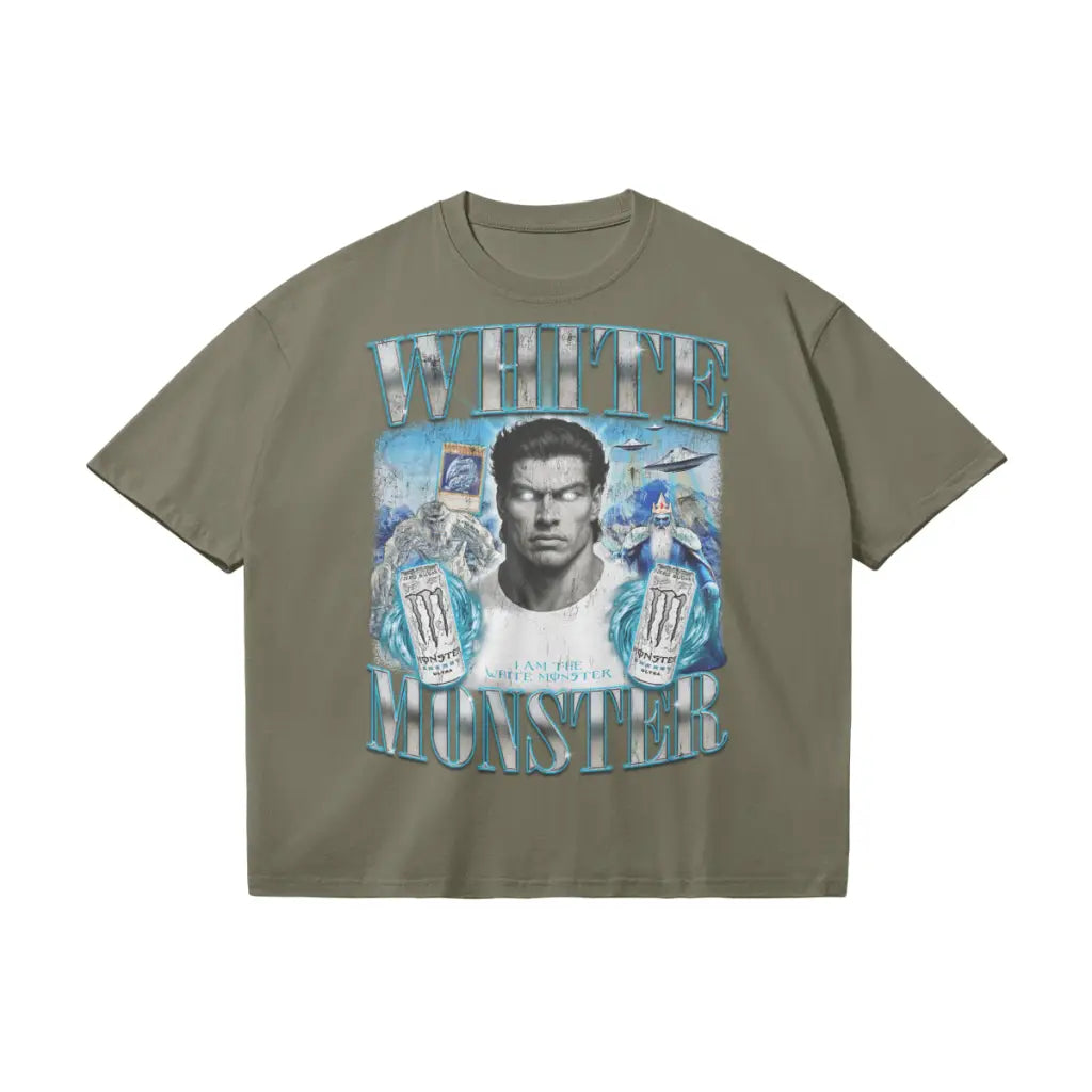White Monster | Oversized T-shirt - Sage Green / s